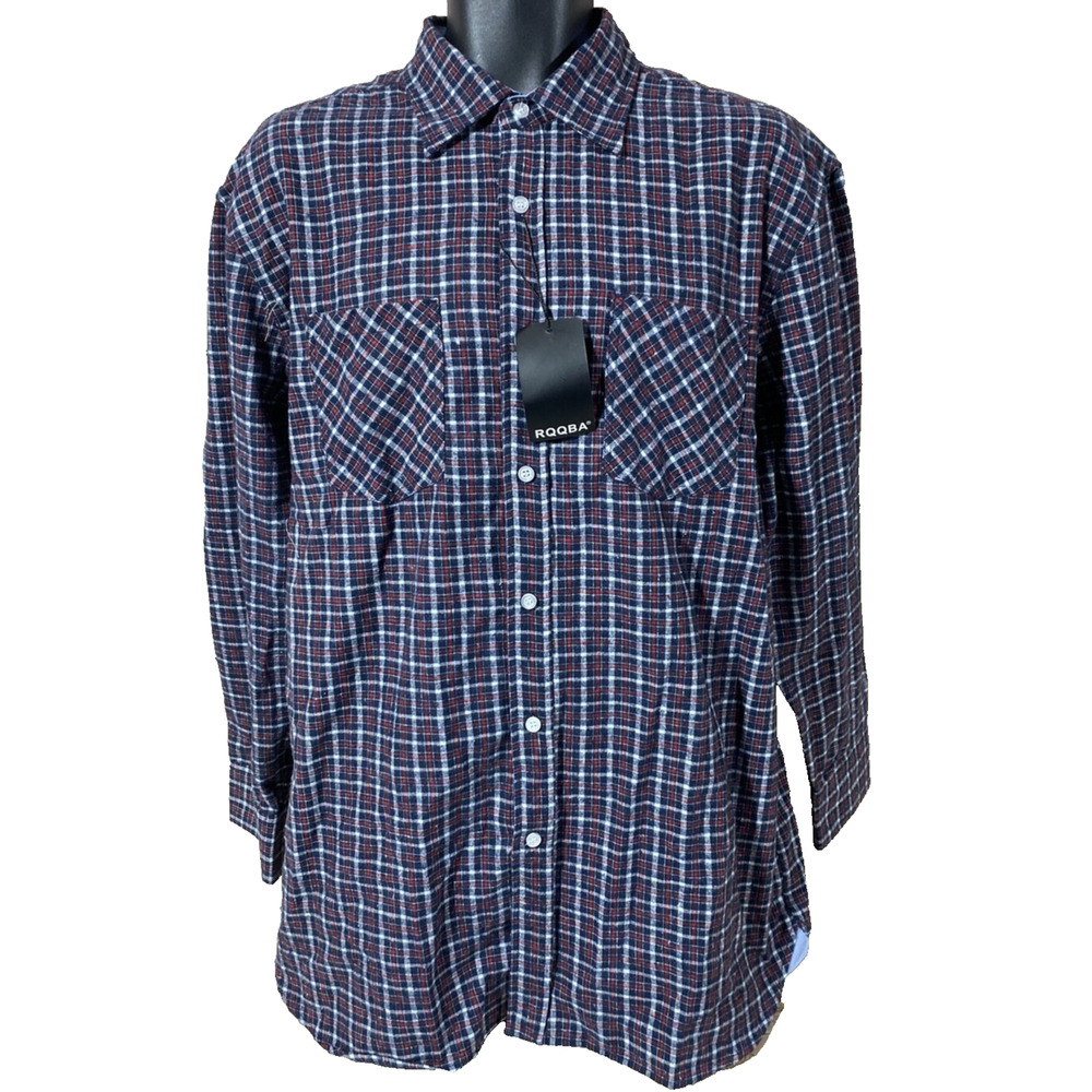 RQQBA Mens Shirt Size XXL 2XL Long Sleeve Button Down Plaid New Top Pockets